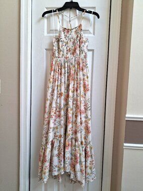 FREE PEOPLE Intimately Cream Heat Wave Floral Print High-Low Smocked Dress sz S
